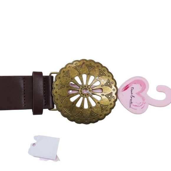 Truelove Brown Brass & Leather Belt with Brass Studs & Buckle L 1 1/2" Wide - Picture 16 of 16